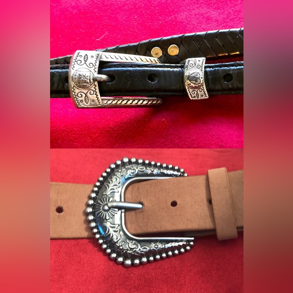 2 Belts! Western style black leather belt. Sz S (28 in) and faux leather belt.